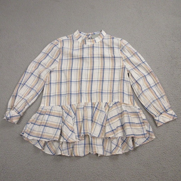 Maeve Anthropologie Plaid Ruffle Tunic Blouse Top size 6 Prairie Peasant - Picture 1 of 11
